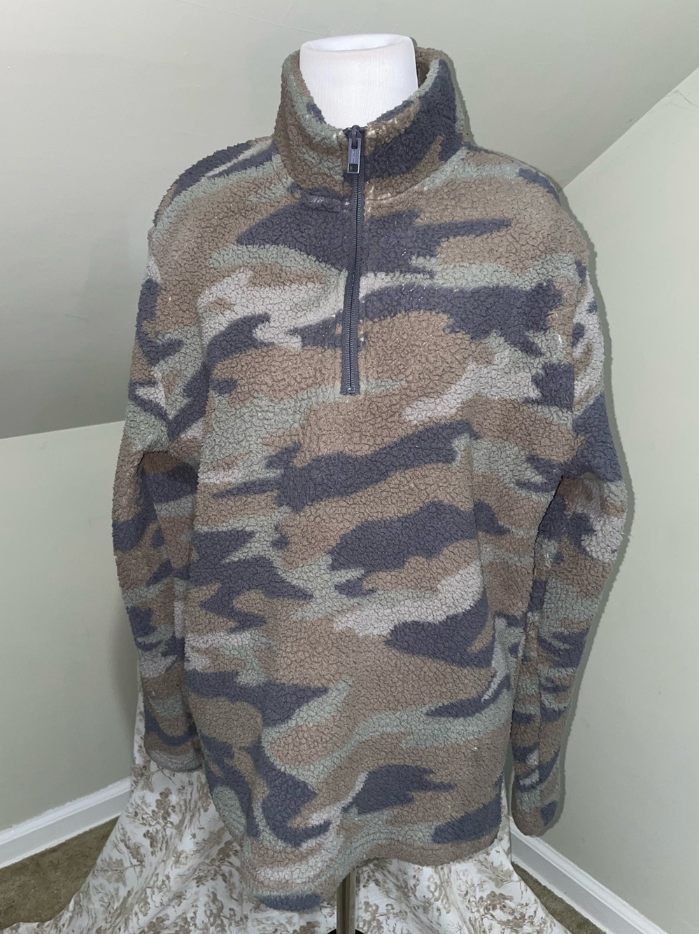 Weatherproof Men's Camouflage Sherpa Half-Zip Pullover - Olive/Brown/Gray